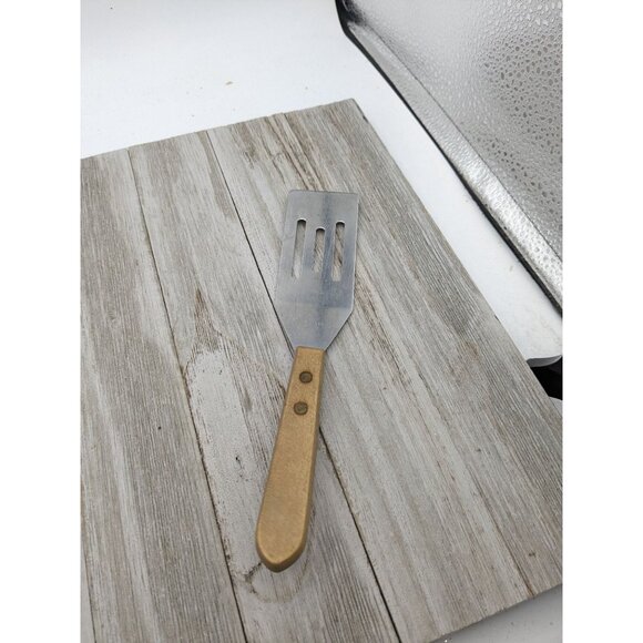 Mini Slotted Dessert Mini Stainless Spatula Wood Handle 8" - Picture 1 of 8